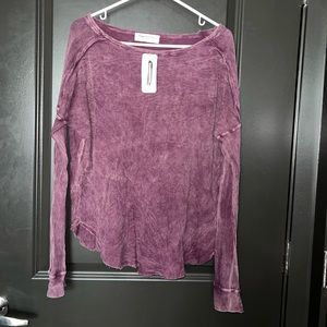 Impressions Boutique Latte Pick Up mineral wash long sleeve waffle shirts
